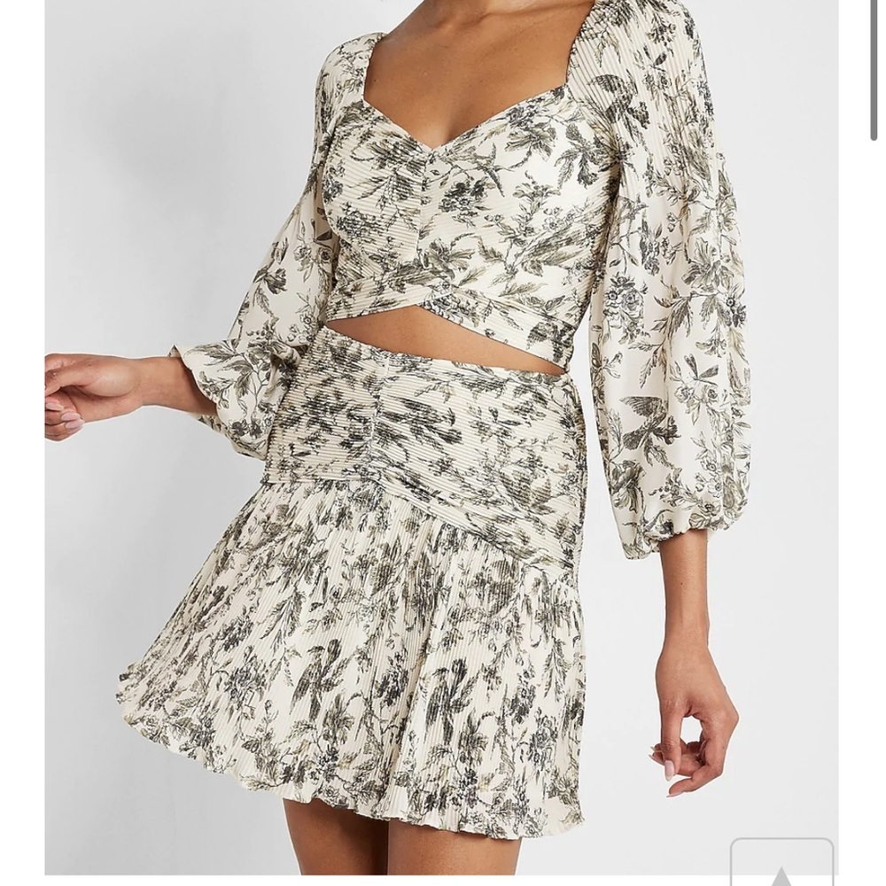 Express Printed Ruched Fit & Flare Mini Skirt In Black Print